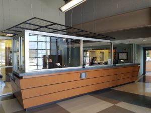 Welcome desk in jail lobby.